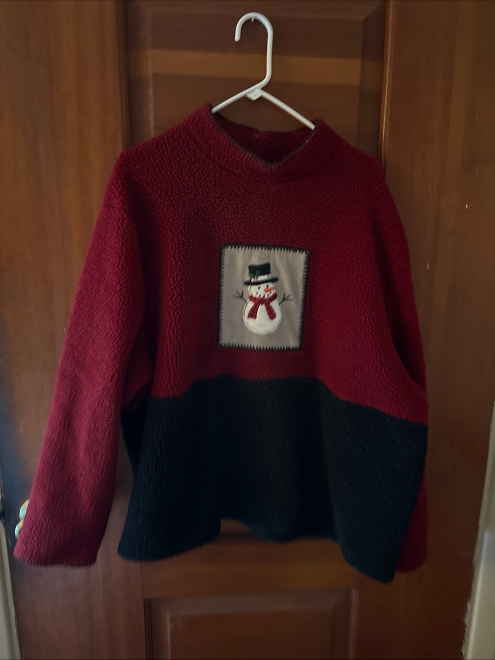 croft & barrow Red and Black Crewneck Sherpa Sweater with Snowman Patch